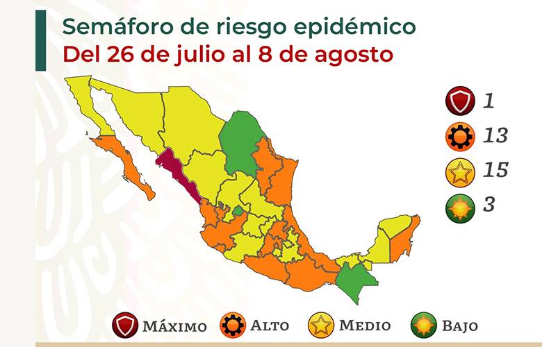 TheBunkerNoticias | Nuevo semáforo Covid pinta a México de amarillo con tonos naranja y un rojo