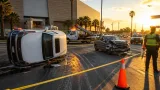 Accidente por invasión de carril en bulevar Lázaro Cárdenas deja un vehículo volcado