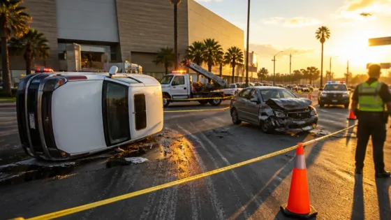 Accidente por invasión de carril en bulevar Lázaro Cárdenas deja un vehículo volcado