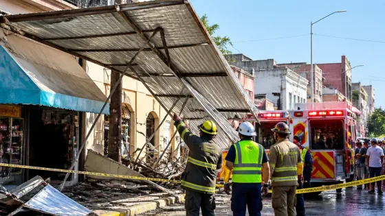 En Tampico se desploma marquesina frente al mercado; autoridades acordonan la zona