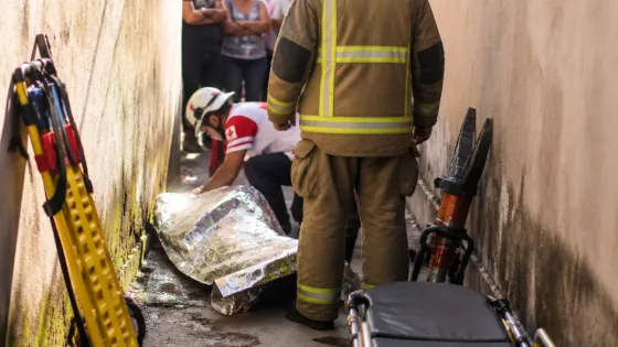 Rescatan en Tecomán a mujer mayor atrapada entre dos bardas tras pasar la noche
