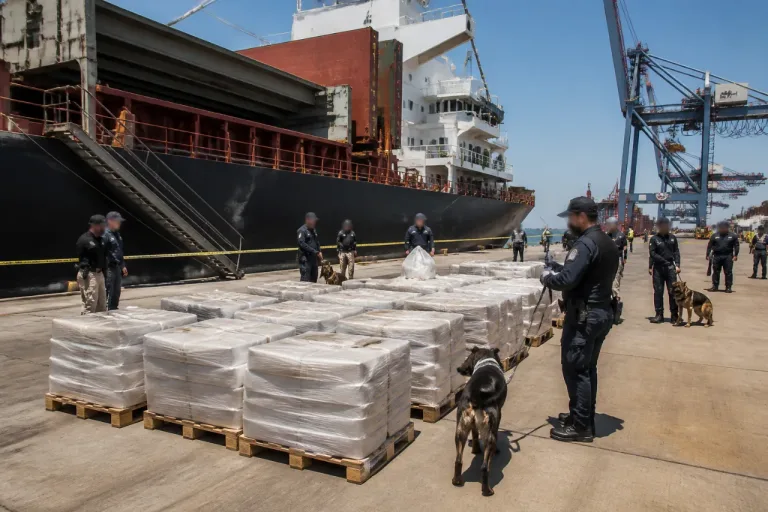 Aseguran en Lázaro Cárdenas más de una tonelada de cocaína en buque mercante