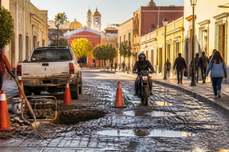 Lluvias agravan baches y desniveles en la capital; conductores y peatones en riesgo