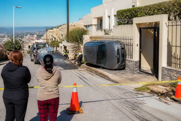 Auto se sale de un domicilio, recorre la calle y vuelca en Mineral de Santa Fe