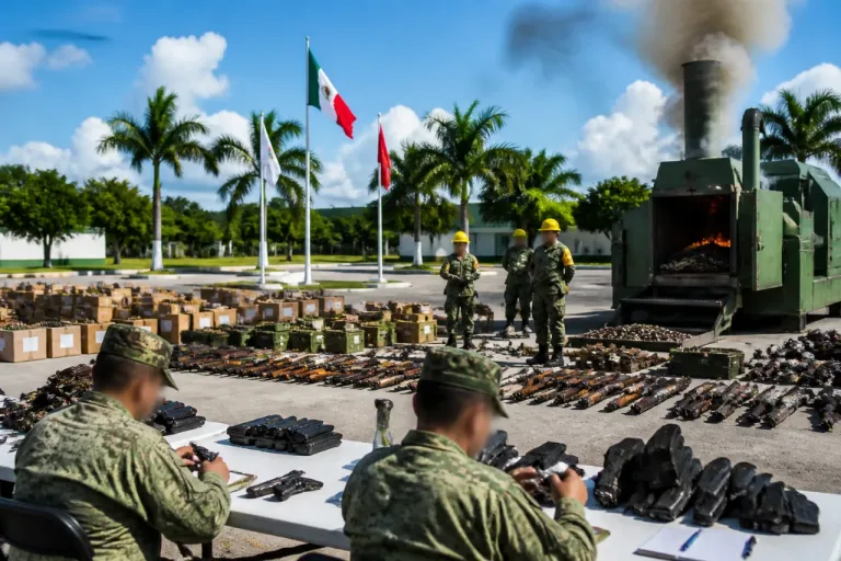 Autoridades destruyen 293 armas y 14,970 cartuchos en ceremonia en Mérida