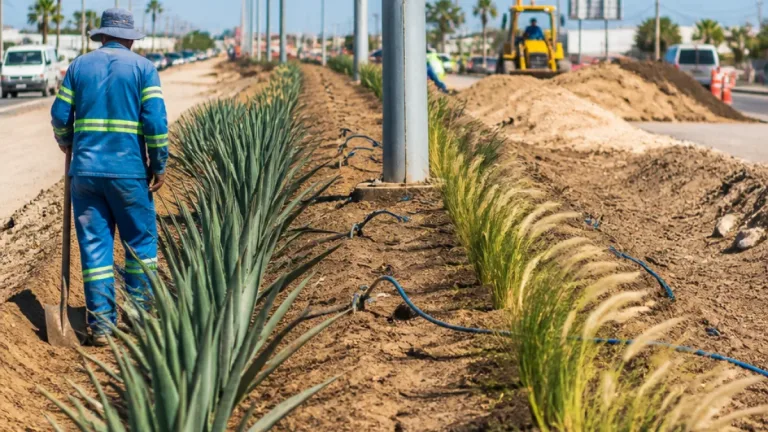 Avanzan obras y reforestación del camellón del bulevar Juan Pablo II en Torreón