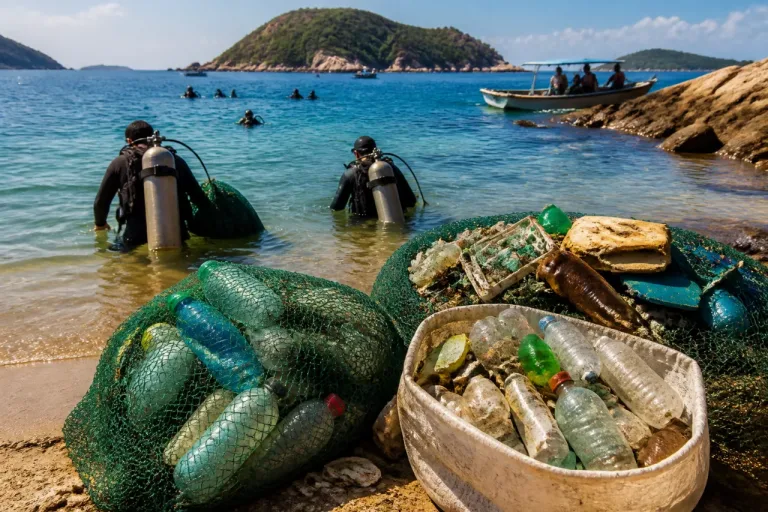 Buzos voluntarios mantienen limpieza del fondo marino en Acapulco tras Otis