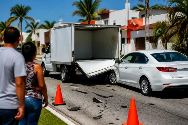 Camioneta de reparto arrastra y deja destrozado un Mazda estacionado en Ciudad del Carmen