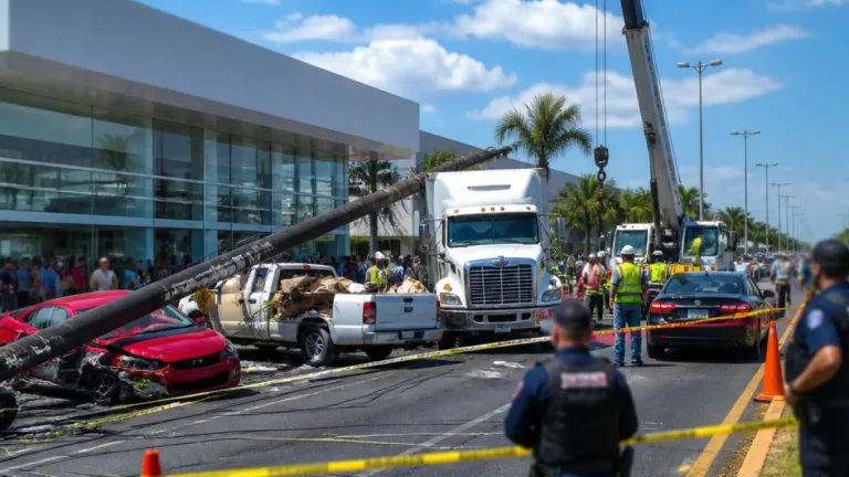 Carambola en bulevar Cárdenas deja postes caídos; sin heridos, reportan autoridades