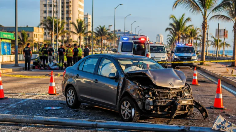 Choque en el paseo ribereño deja un lesionado y poste derribado en Coatzacoalcos