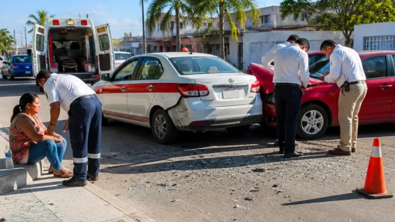 Choque por alcance en colonia Fátima deja a una pasajera con molestias y daños materiales