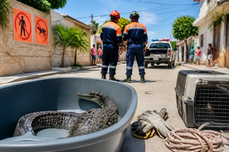 Cocodrilo de 50 cm capturado en colonia Nuevo Israel, Tonalá