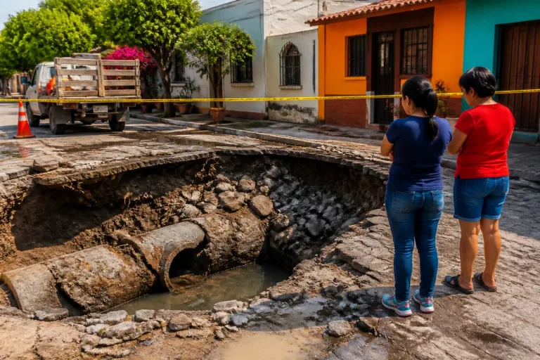 Colima: socavón en obra municipal recién realizada pone en riesgo a vecinos