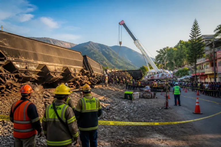 Descarrila tren de carga en Camerino Z. Mendoza; cierran zona y actúan cuerpos de emergencia