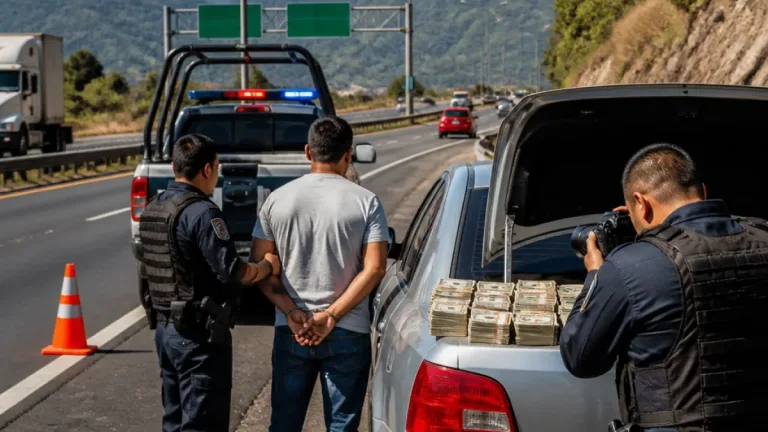 Detienen en la ruta México‑Cuernavaca a hombre con 550 mil pesos en efectivo