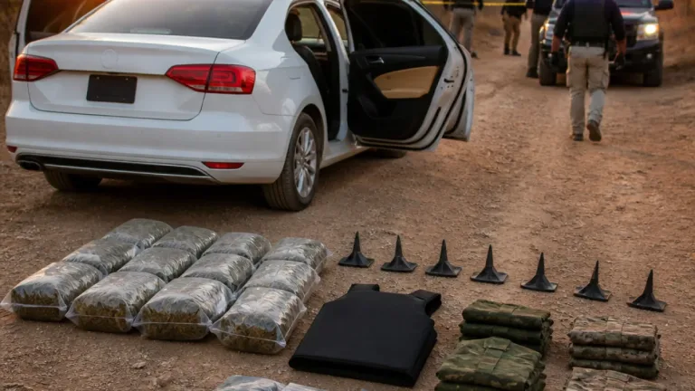 En Puerto Vallarta aseguran vehículo con droga, ponchallantas y prendas tipo militar