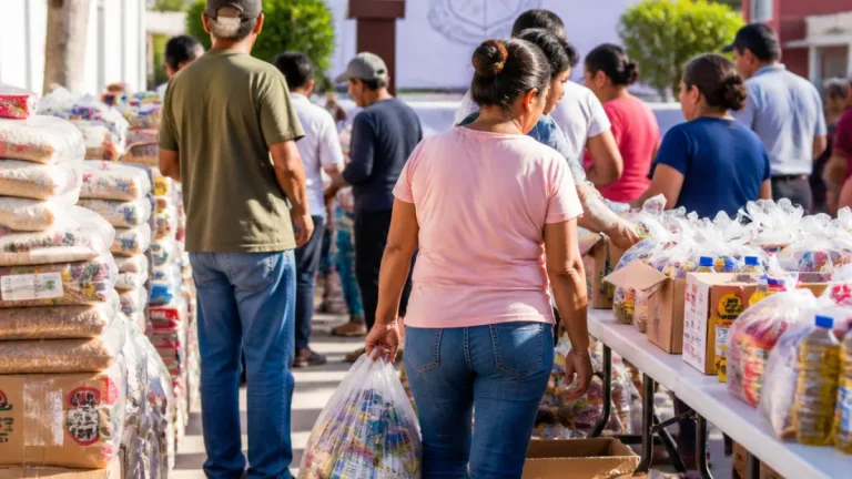 Entrega de despensas en la comunidad Lázaro Cárdenas, apoyada por Gobierno del Estado
