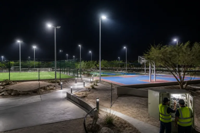 Hermosillo renueva alumbrado del Parque Deportivo Los Portales con inversión municipal