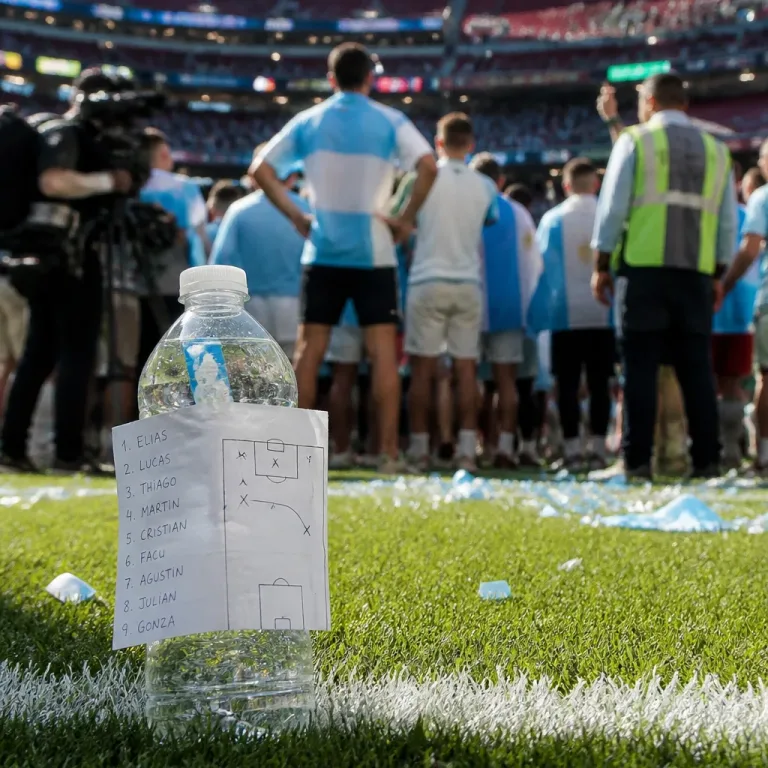 Encuentran botella con lista de penaltis tras Argentina–Inglaterra; Messi y el plantel la revisaron