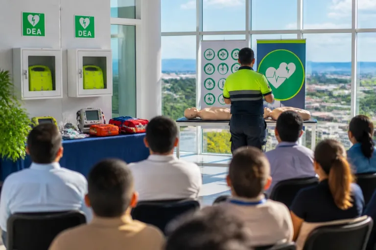 Instalan desfibriladores y capacitan al CRUM en Torre Bicentenario para atender paros cardiacorrespiratorios