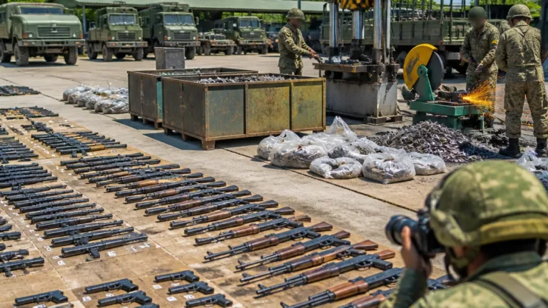 Mil 10 armas aseguradas en Chiapas y Tabasco fueron destruidas en operativo militar