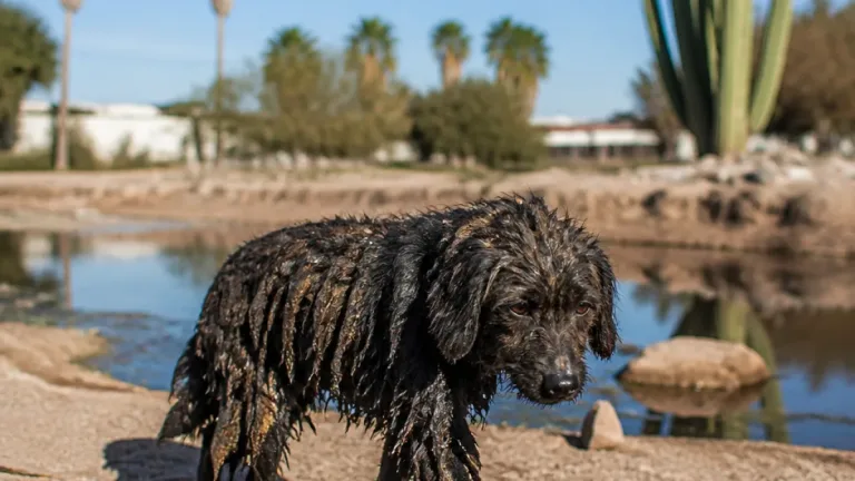 Perrita hallada con chapopote en Ciudad Obregón lucha por su vida; piden identificar a responsables