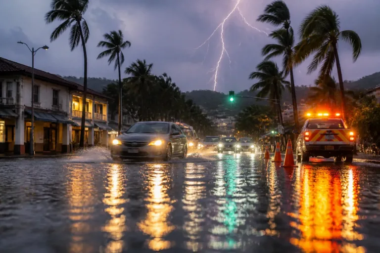 Tormenta eléctrica provoca encharcamientos y tránsito lento en Zihuatanejo