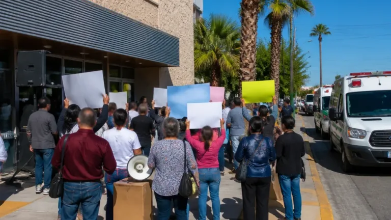Trabajadores del IMSS protestan frente a sindicato en Mexicali por falta de atención