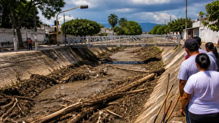 Vecinos de Colima alertan riesgo de inundaciones por árboles obstruyendo el cauce del río