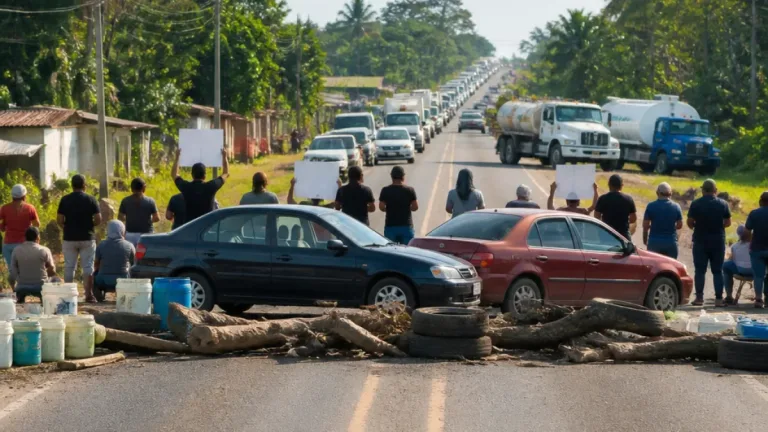 Vecinos de Macultepec bloquean carretera en Villahermosa por falta de agua potable