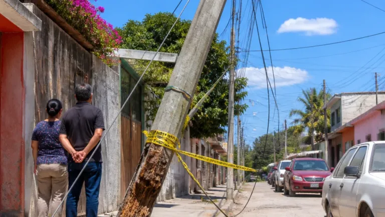 Vecinos de Tehuacán alertan por poste de Telmex a punto de caer en colonia Tepeyac