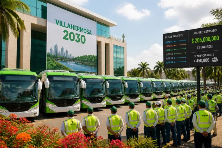 Villahermosa asegura 33 nuevos camiones para Villahermosa 2030; gobierno destaca ahorro en compra