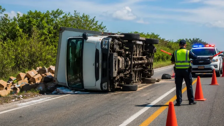 Volcadura de camión en la carretera Carmen–Campeche obliga a extremar precauciones en Campeche